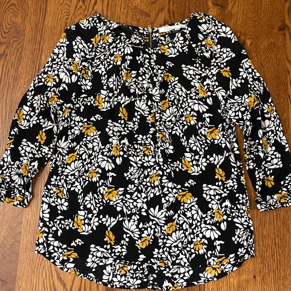 FRNCH Small/Medium Black Gold Floral Crepe Blouse Back Zipper Fairycore Cottage - Picture 16 of 16